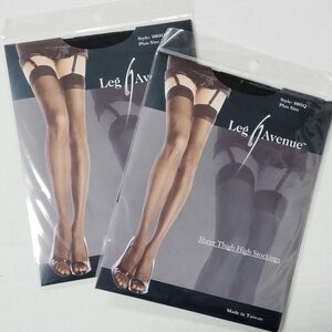 Leg Avenue Sheer Black Thigh High Stockings Queen Size
